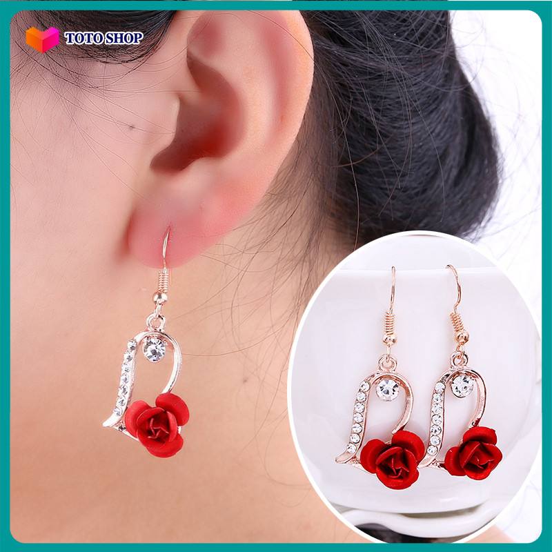 Bông tai khuyên tròn nữ / Khuyên tai nữ hình tim đính hoa hồng phong cách Hàn Quốc siêu dễ thương BSTKL A1-60 - [ToToShop]