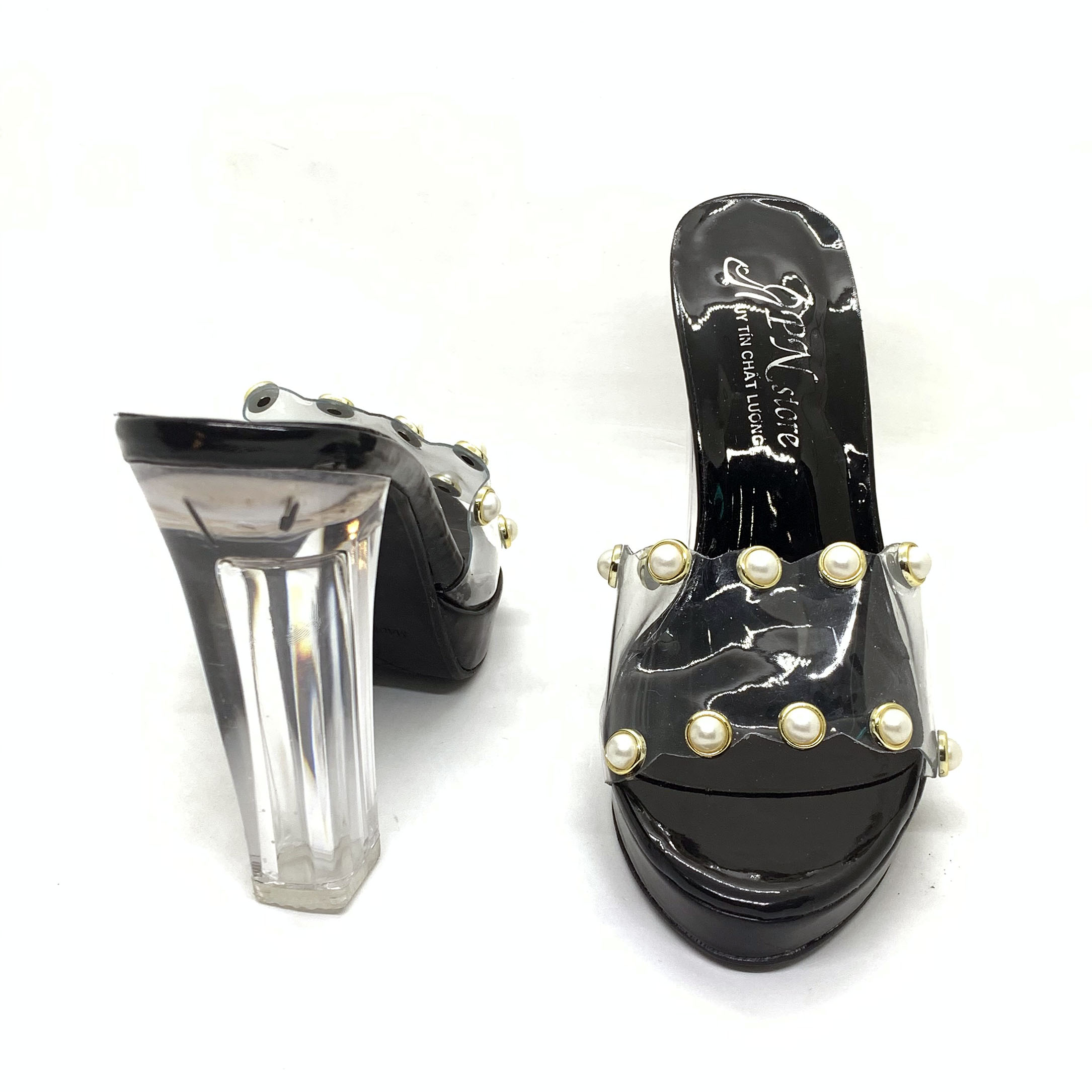 Dép Cao Gót Trong 10phan Meca Bản Trong Đính Châu