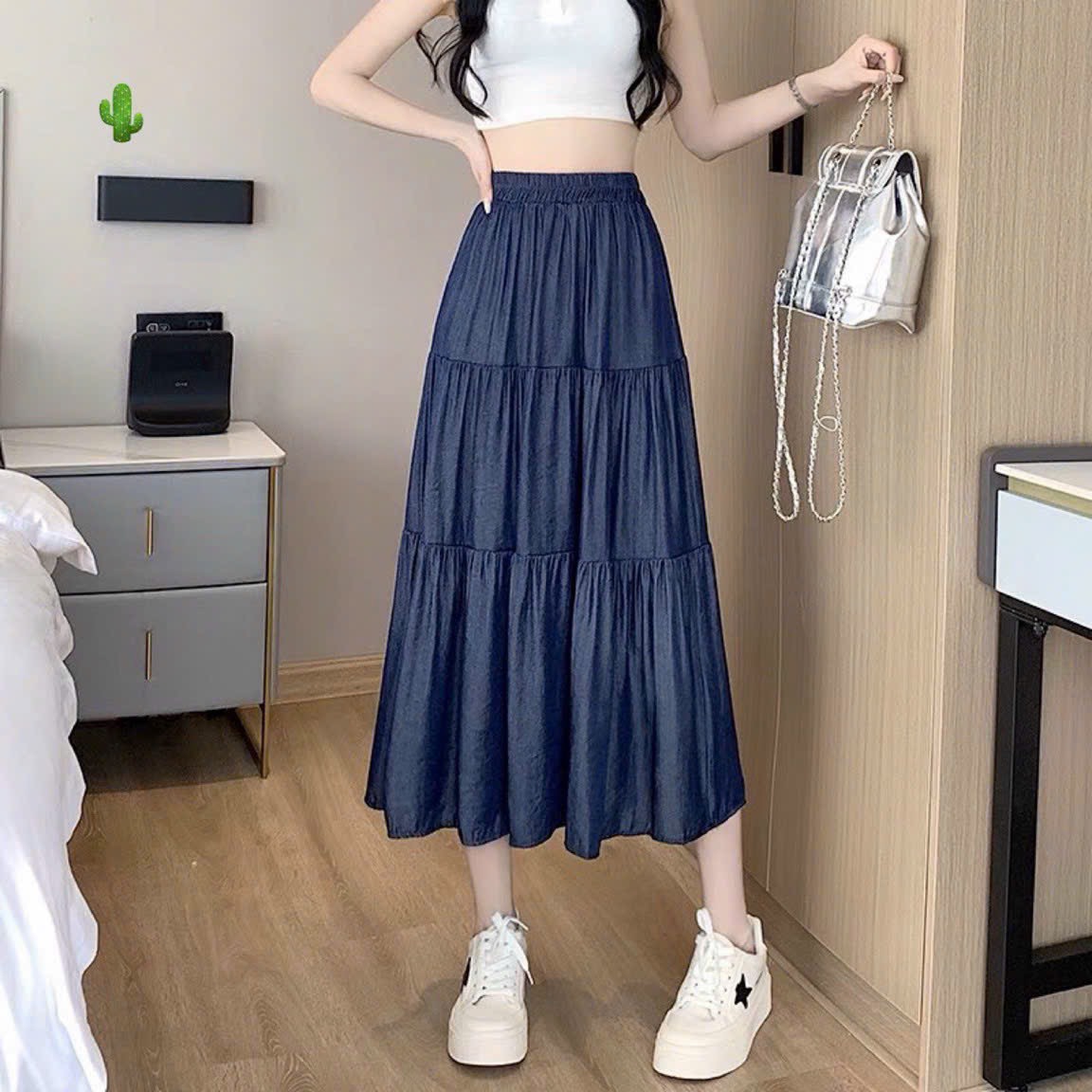 CHÂN VÁY TẦNG MIDI 3 TẦNG DÁNG DÀI JEAN DENIM SANG CHẢNH, SIÊU RẺ , SIÊU ĐẸP, BAO HÀNG CHUẨN SHOP PC