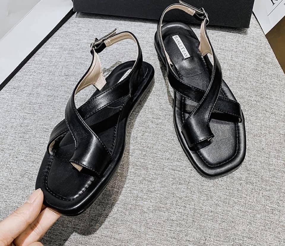 Giày Sandal nữ xỏ ngón 2 quai chéo đế bệt, dép quai hậu học sinh đi học. đi chơi, đi biển, SD-0296