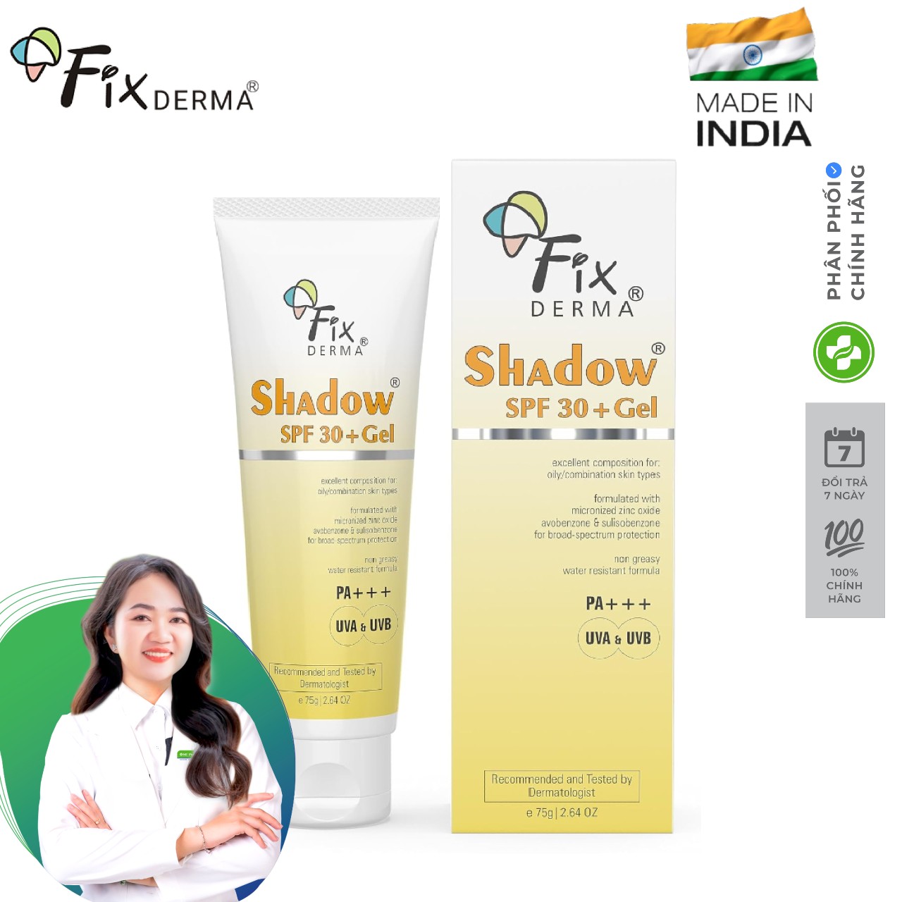 Kem chống nắng dành cho da mụn fixderma shadow a-gel spf 30 transparent gel 75g