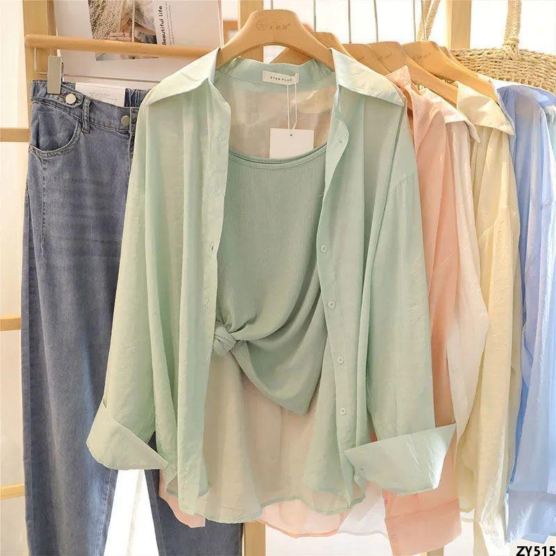 Voan nữ 2023 áo sơ mi chống nắng áo cardigan mẫu mỏng áo khoác mẫu mới áo khoác size lớn phối áo sơ mi mùa hè ngoài trời