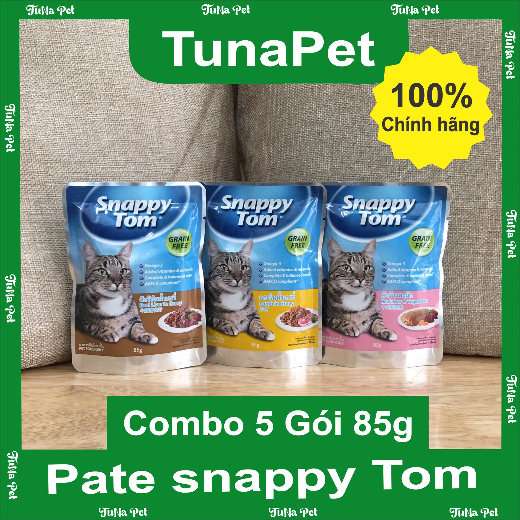 Combo 5 gói pate snappy tom cho mèo gói 85g