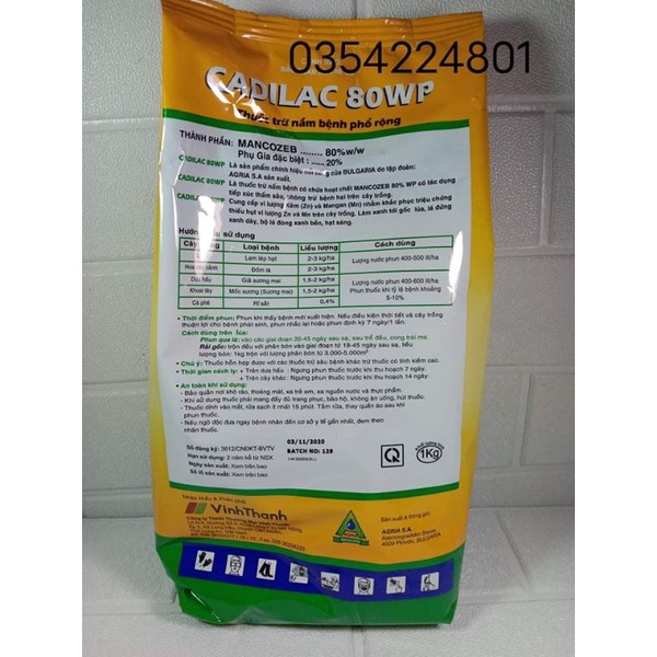 Thuốc trừ nấm bệnh phổ rộng cadilac 80 WP