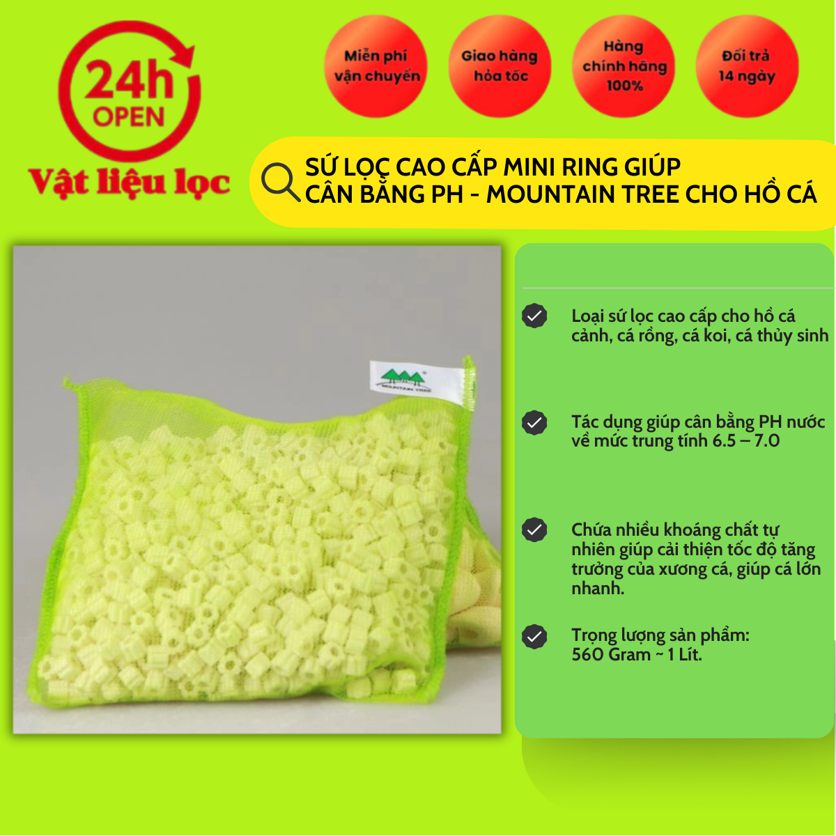 Sứ Lọc Cao Cấp Mini Ring Giúp Cân Bằng Ph - Mountain Tree Cho Hồ Cá