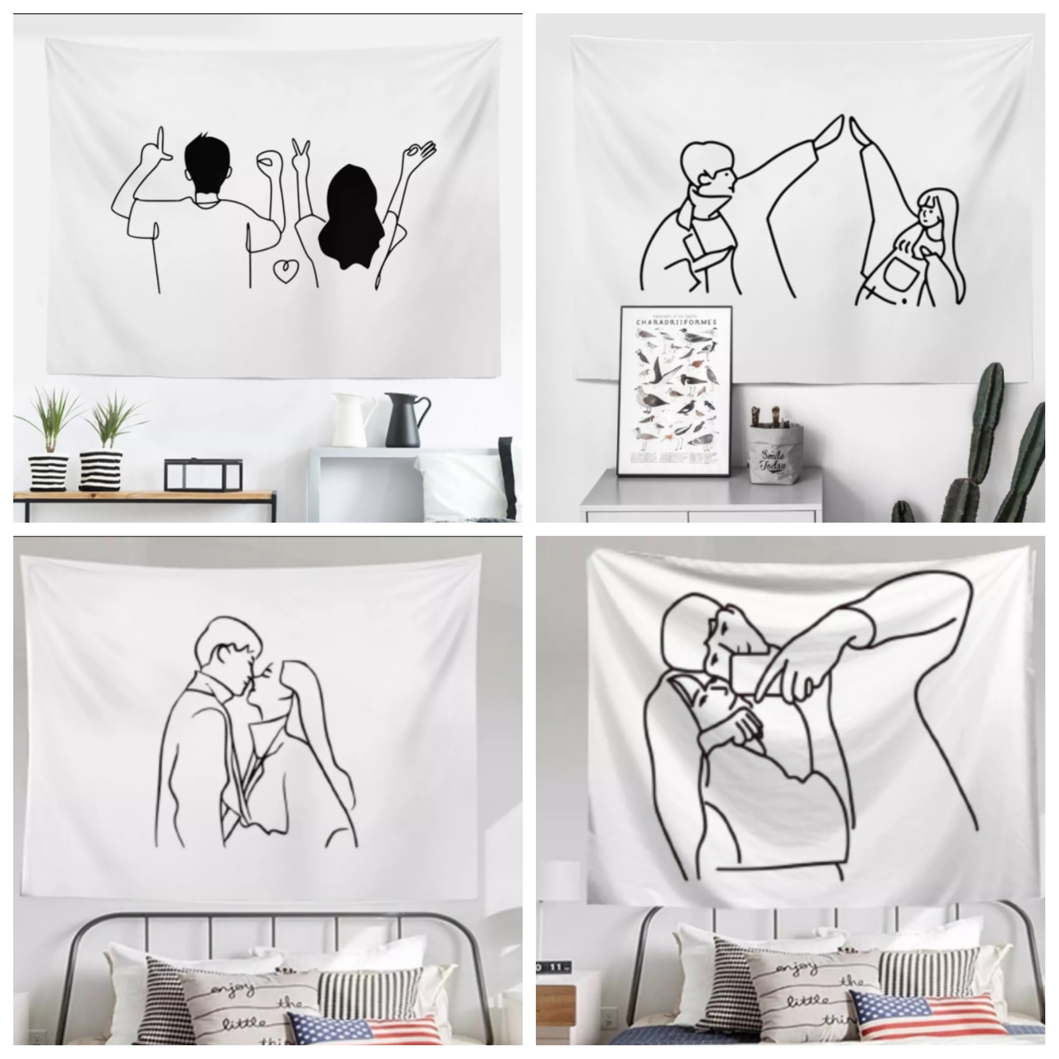 [FREE SHIP] [TẶNG KÈM DÂY ĐÈN LED 7m] Tấm Thảm Treo Tường (Trắng Đen Basic) Trang Trí Decor Nội Thất