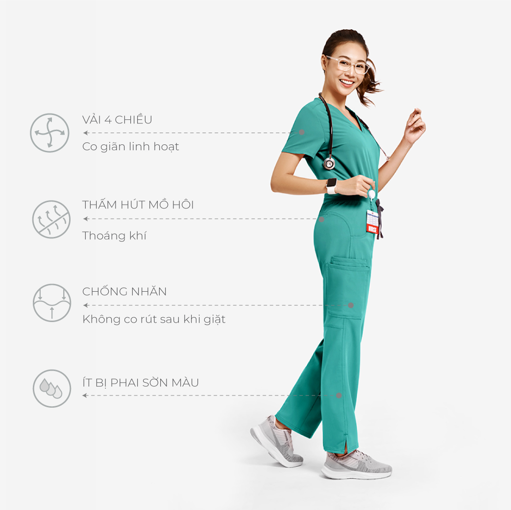 QUẦN SCRUB NỮ CARGO 4 TÚI (Bác sĩ, Nha sĩ, Điều dưỡng, spa, Thẩm mỹ viện)