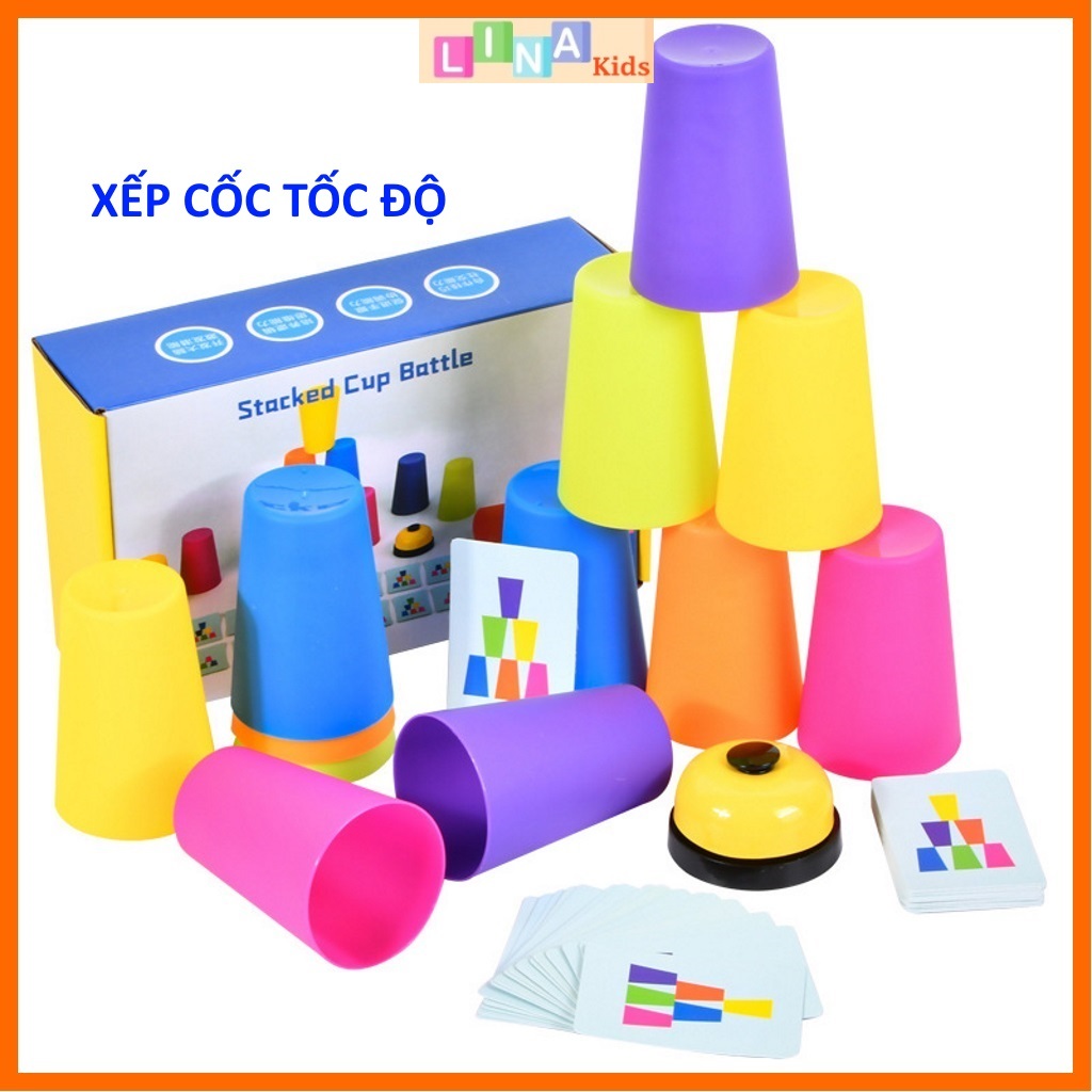 Bộ đồ chơi xếp cốc tốc độ, bộ đồ chơi cốc xếp chồng nhiều màu sắc vui nhộn cho gia đình - lina kids
