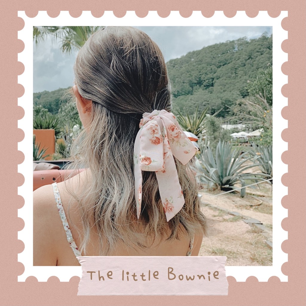 Cột tóc vải nơ hoa Ribbon Scrunchie The little Bownie