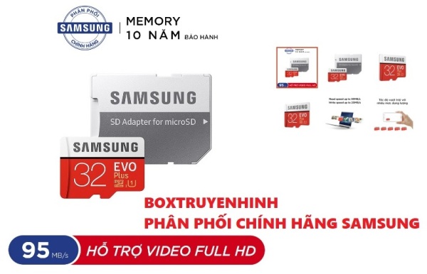 [Nhập ELJAN11 giảm 10%, tối đa 200k, đơn từ 99k]Thẻ nhớ microSDHC Samsung Evo Plus 32GB upto 95MB/s U1 C10 kèm Adapter 5.0 Hàng chính hãng Samsung BH 10 Năm