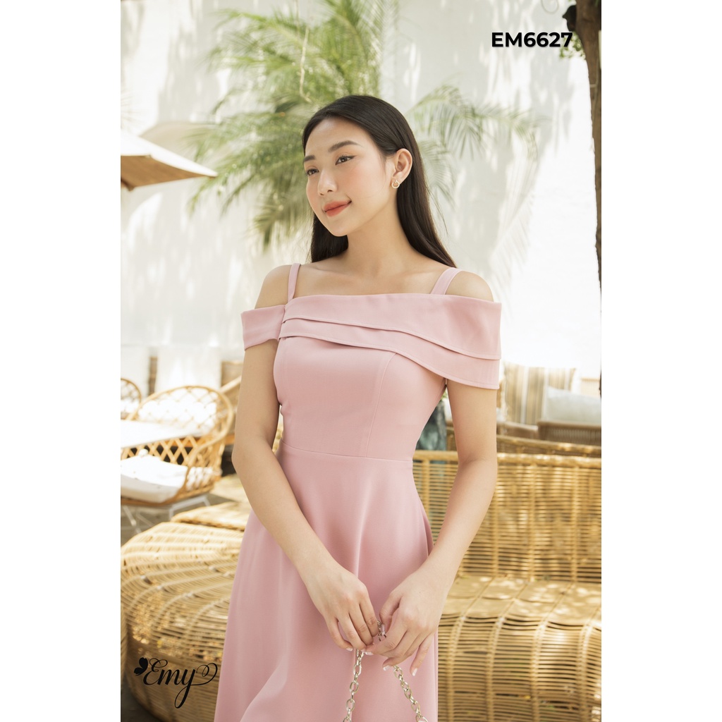 Đầm EMY EM6627 Xoè 2 Dây Lệch Vai