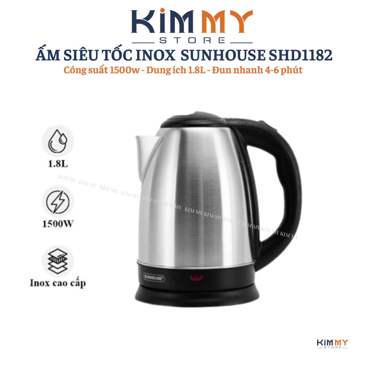 ẤM ĐUN NƯỚC INOX SIÊU TỐC 1.8L HAPY TIME HTD1081 / HTD1088- 1500W