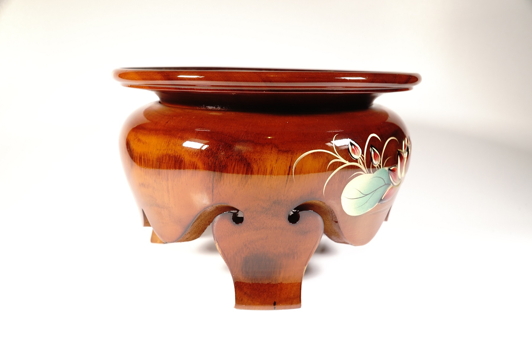 Đôn gỗ 3 chân kê tượng, kê chậu vẽ sen nổi trong đầm thờ cúng cao 15cm - Nhiều kích thước