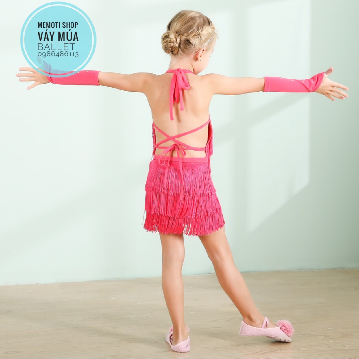 Bộ dance khiêu vũ tua rua hồng bé gái