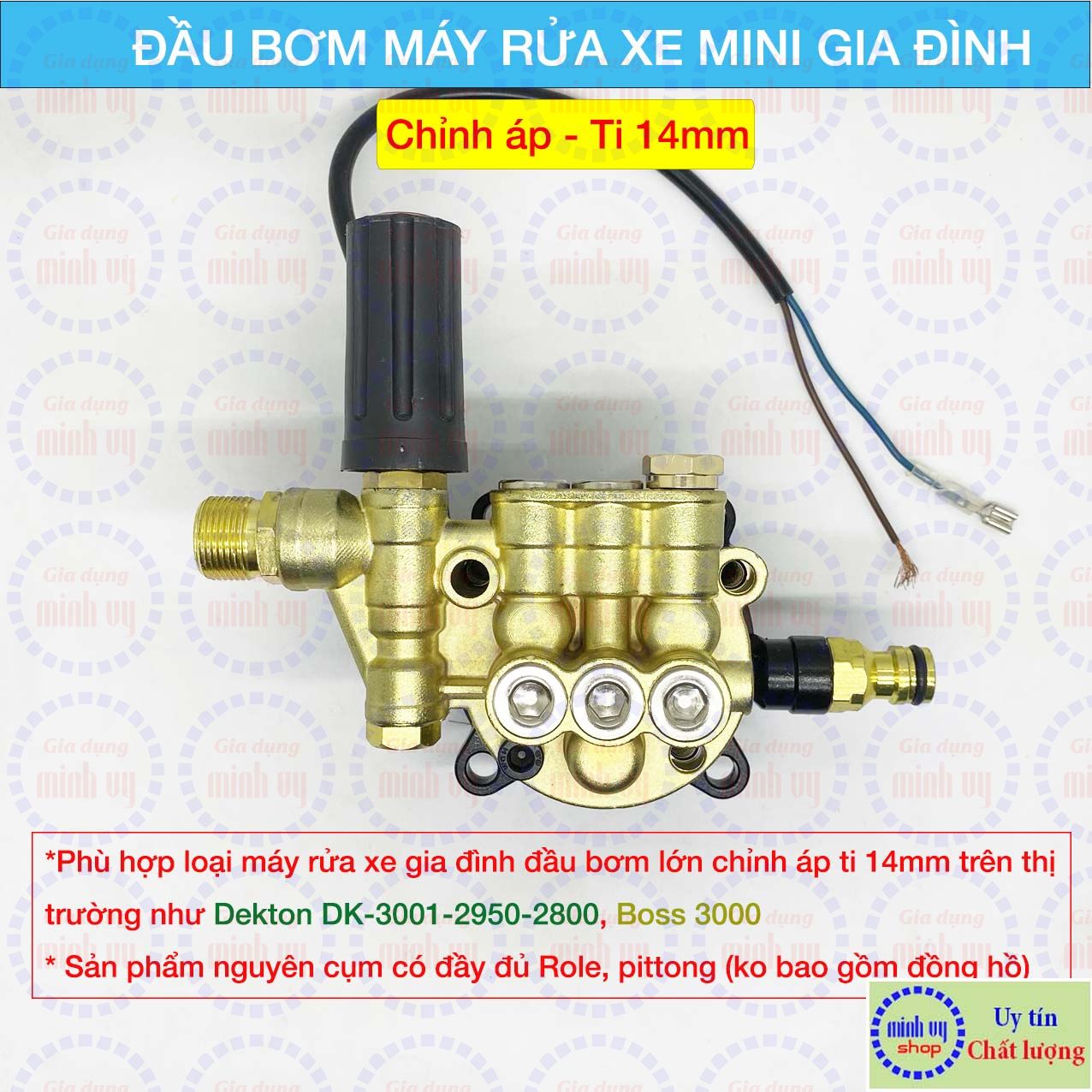 Đầu bơm phù hợp máy rửa xe boss 3000 , dekton 3001 và dekton 2800a loại tốt ti 14mm chỉnh áp
