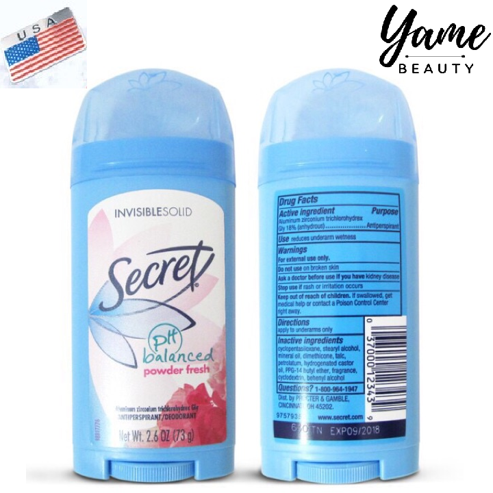 Lăn khử mùi dạng sáp Mỹ Secret PH Balanced Powder Fresh Invisible Solid 73g - Chuẩn Mỹ