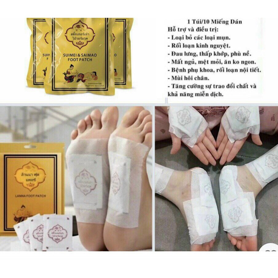Miếng dán chân thải độc Lanna Foot Patch Thái Lan (10 miếng/ Bịch)