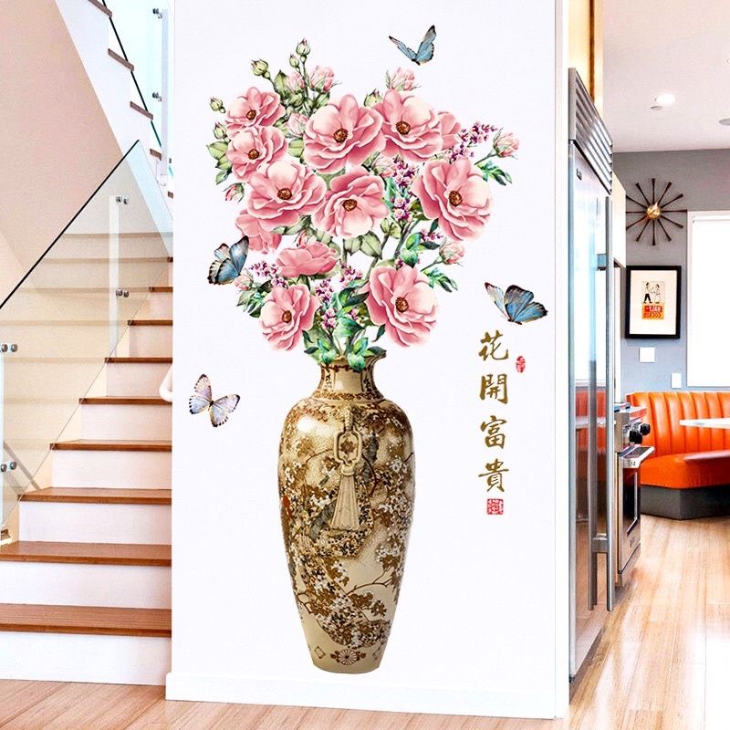 Decal dán tường bình hoa, công trang trí phòng khách( nhiều mẫu)
