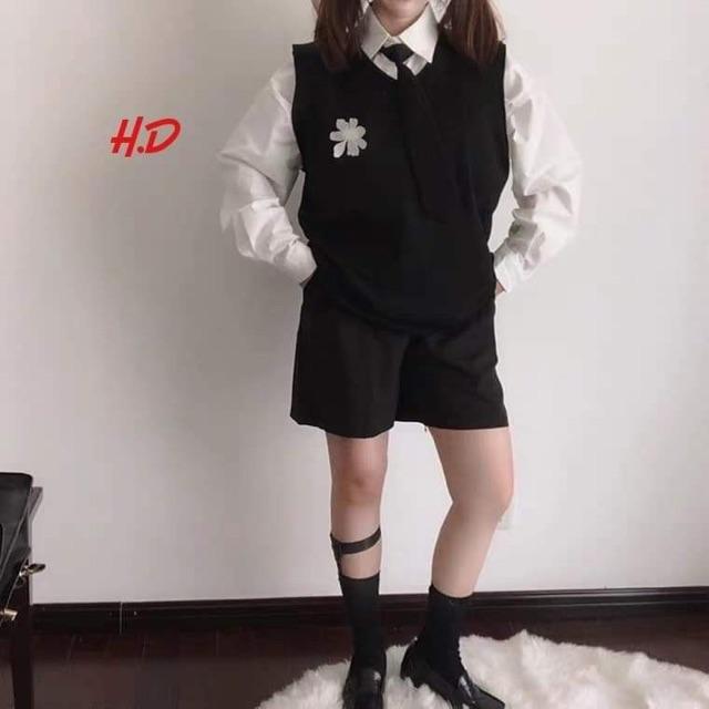 Sét áo gile hoa cúc sơ mi kèm cavat HDA0919