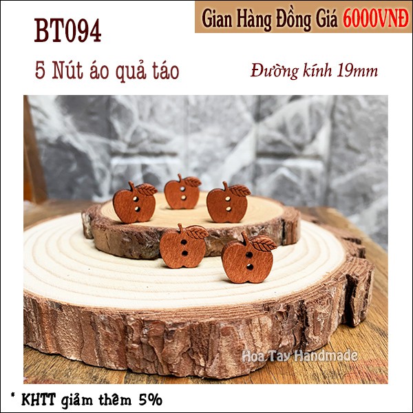 Nút Gỗ Quả Táo BT094 - Hoa Tay Handmade