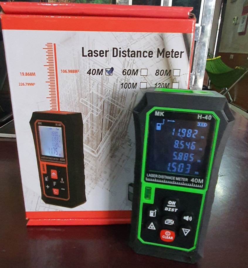Máy đo khoảng cách bằng tia laser phạm vi 40m, thước đo laser có khả năng cộng dồn khoảng cách, đo góc lệch, thể tích