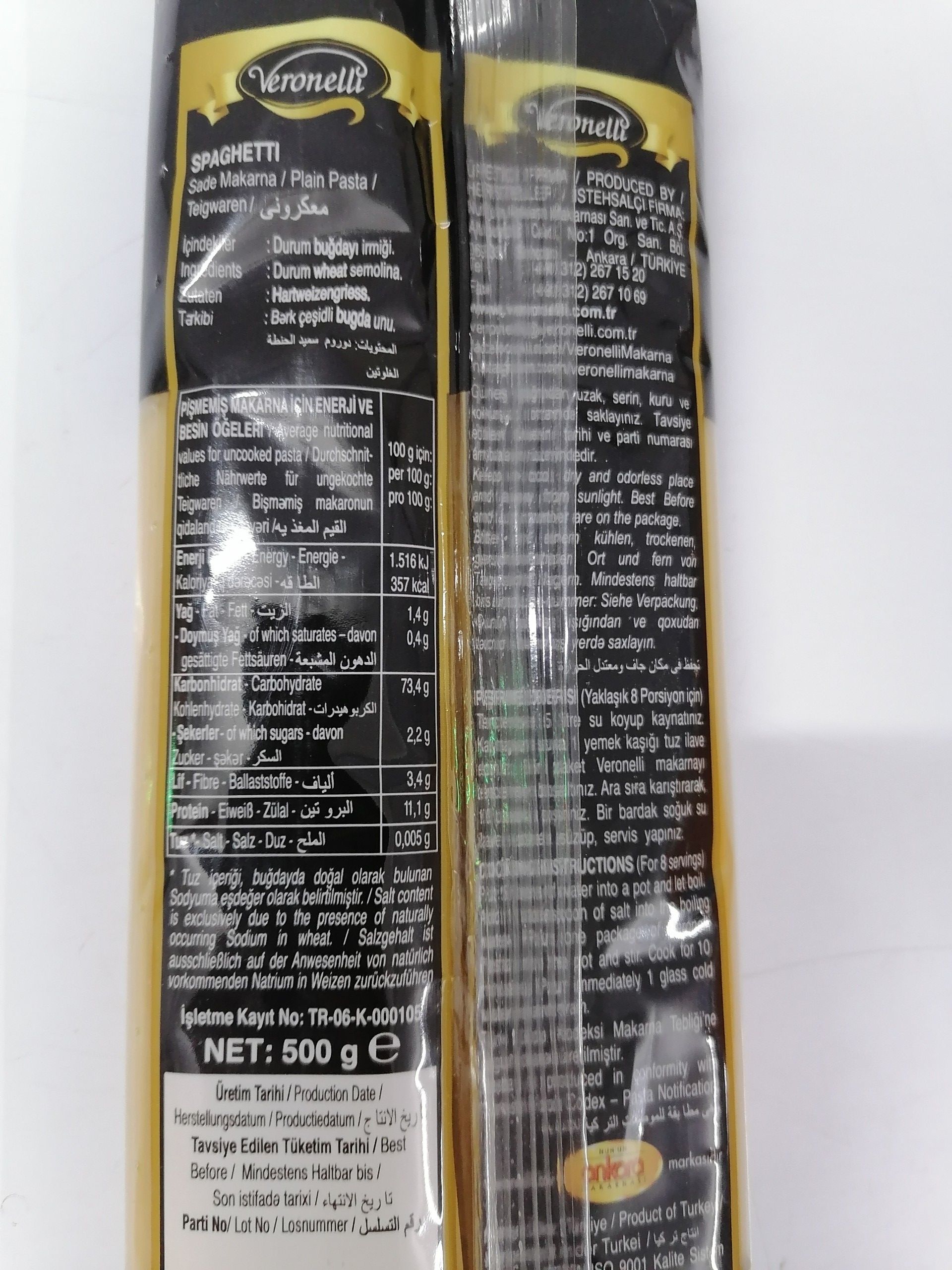 [Gói 500g] Mì Ý [Turkey] VERONELLI Spaghetti Pasta (als)