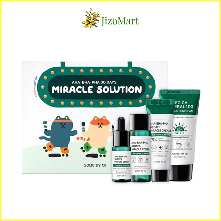[Có kem chống nắng] Bộ Kit 4 Món Cho Da Mụn Some By Mi AHA-BHA-PHA 30 Days Miracle Solution 4-Step Kit-Edition (Toner, Serum, Cream, Suncream) - some by mi chính hãng