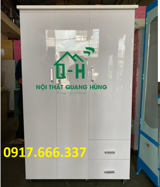 Tủ nhựa đài loan 3 cánh 2 ngăn màu trắng tinh