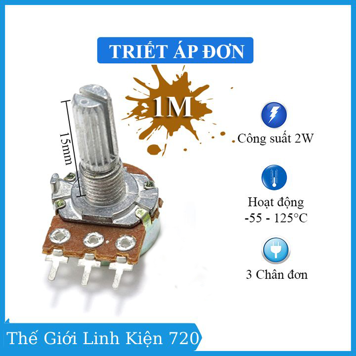 Biến trở volume 1m, chiết áp đơn 3 chân wh148