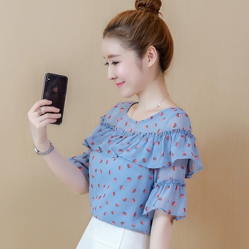 Áo chấm bi tay điệu( được xem hàng trước)