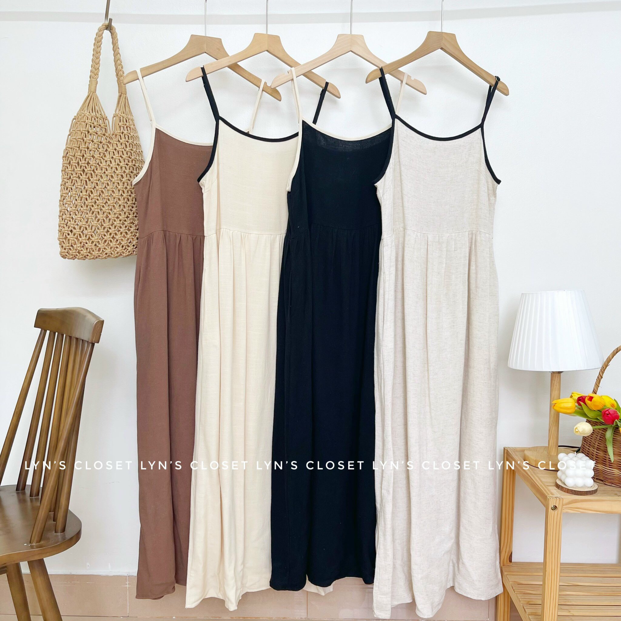 Đầm hai dây phối viền freesize - Lyn's Closet