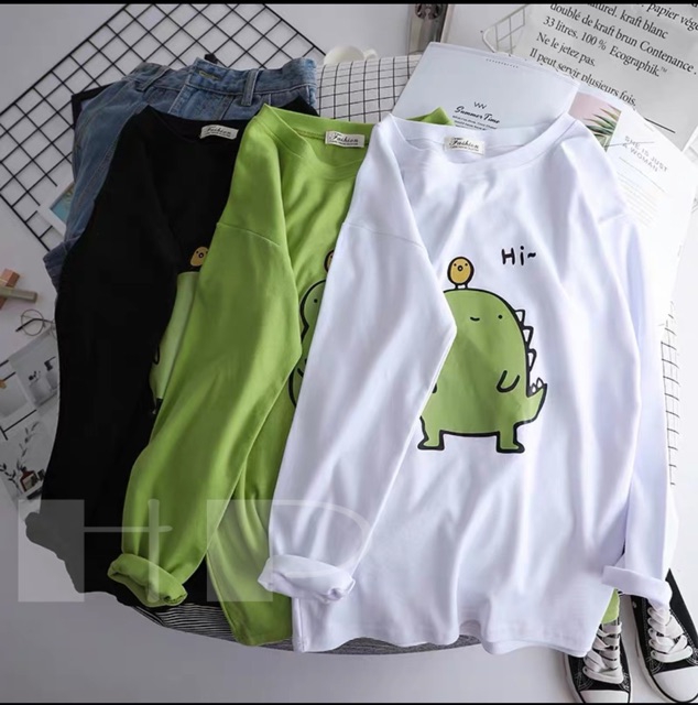 Áo da cá tay dài in khủng long vải mịn mặc mát siêu thích