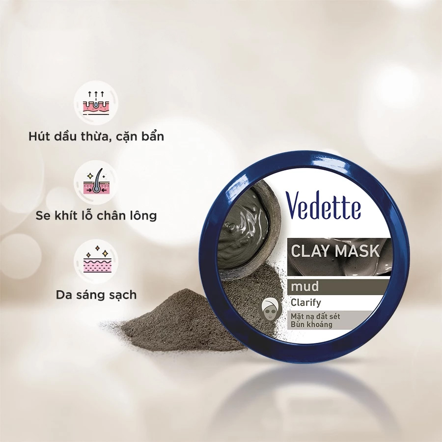 Mặt Nạ Đất Sét Bùn Khoáng Vedette Clay Mask Mud Hút Sạch Bã Nhờn - 145g