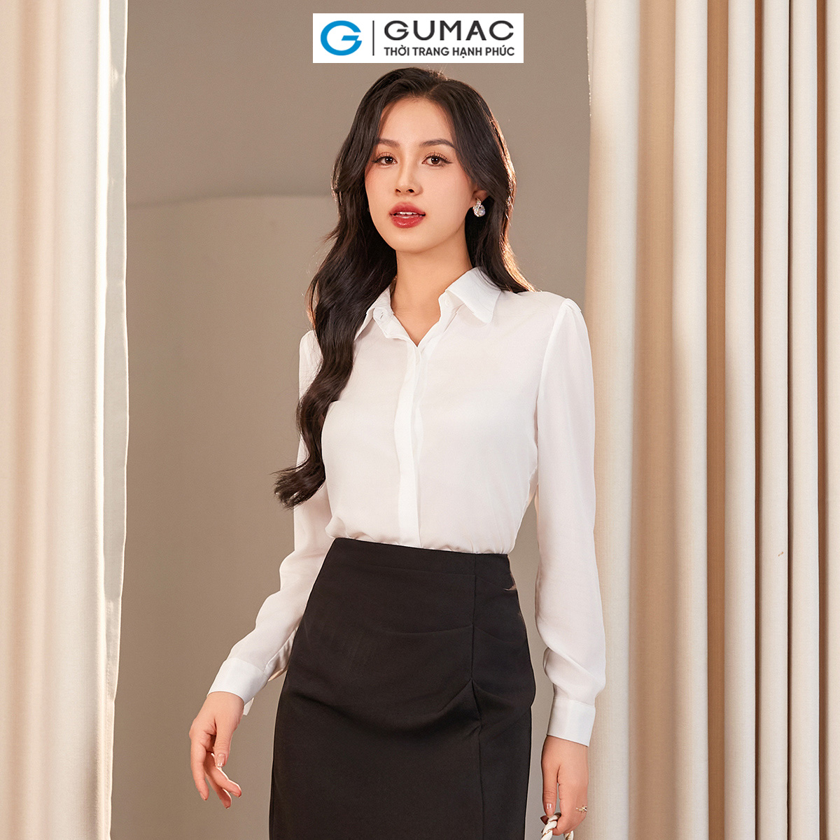 Áo sơ mi nhún vai thời trang gumac ae01089