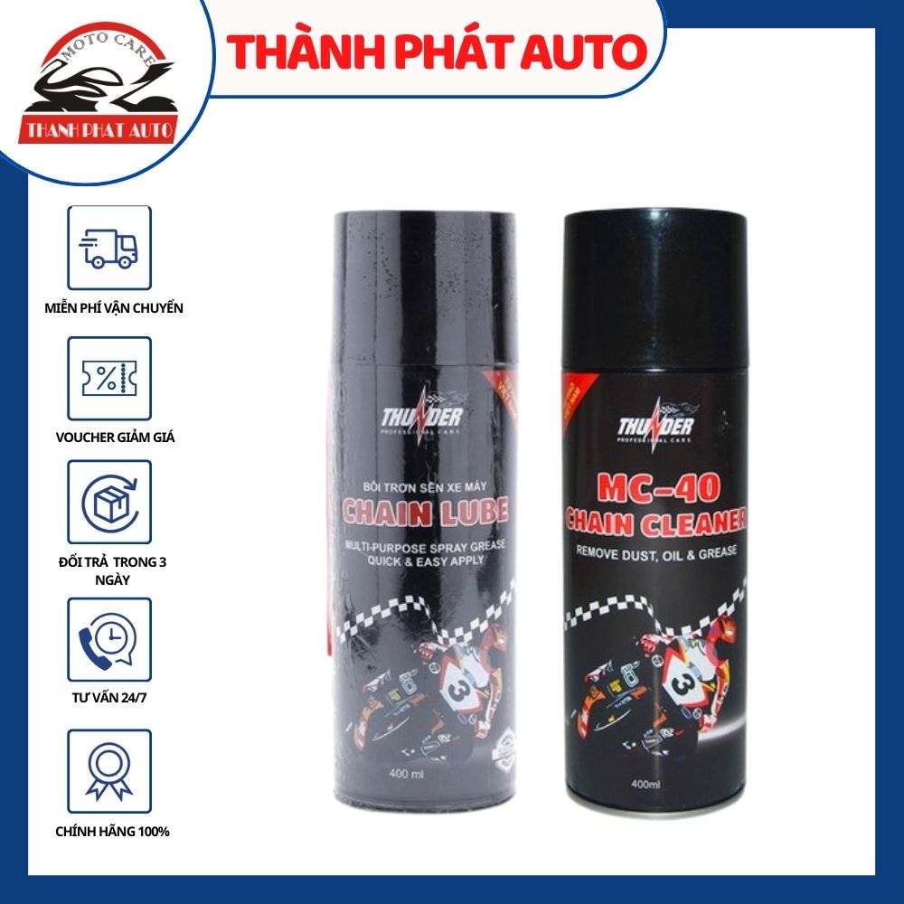 Chai vệ sinh sên MC-40 400ml + chai bôi trơn dưỡng sên Thunder Chain Lube 400ml