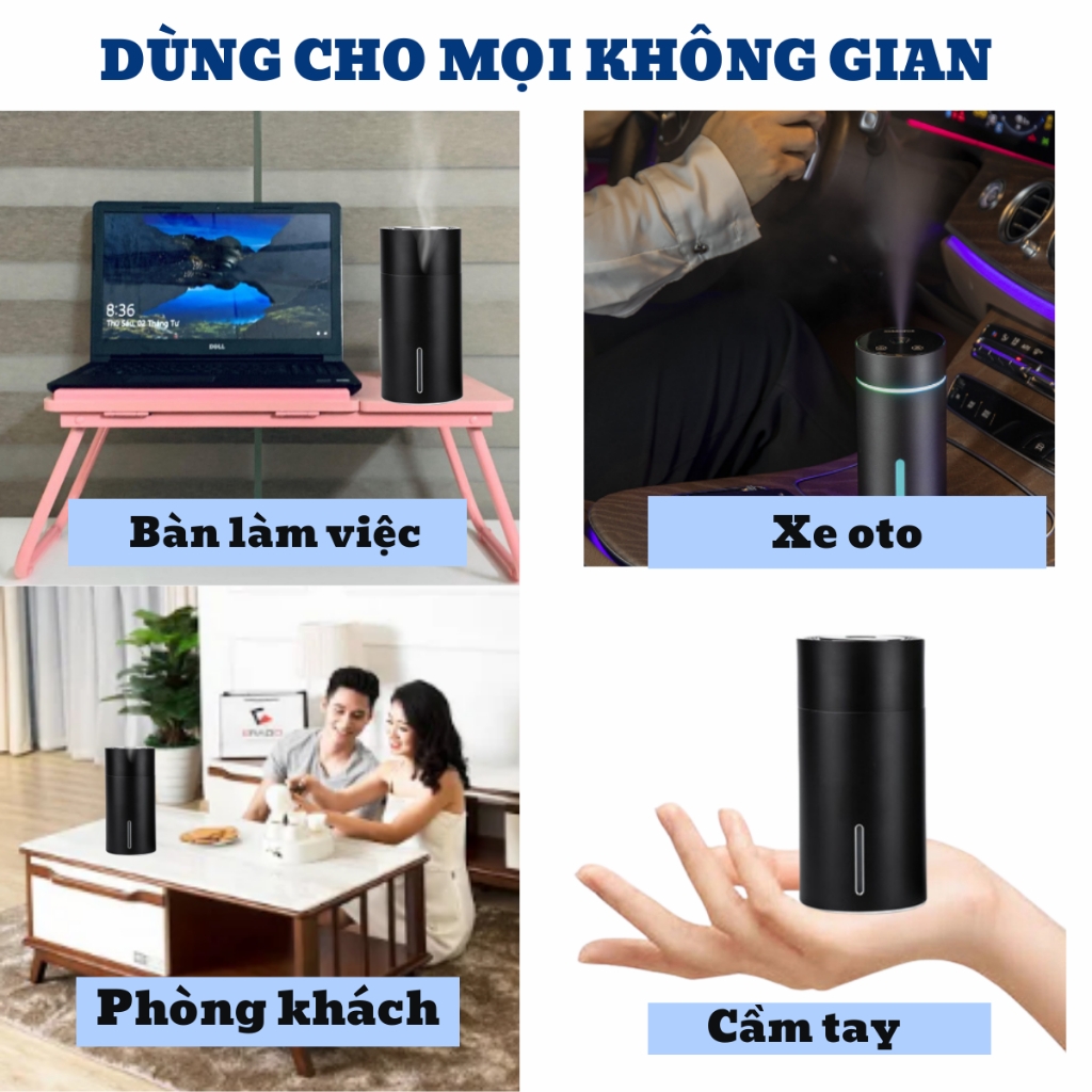 [TẶNG TINH DẦU] Máy xông tán tinh dầu Omino 2 chế độ phun sương khử mùi ô tô, khuếch tán tinh dầu để o to, bàn làm việc