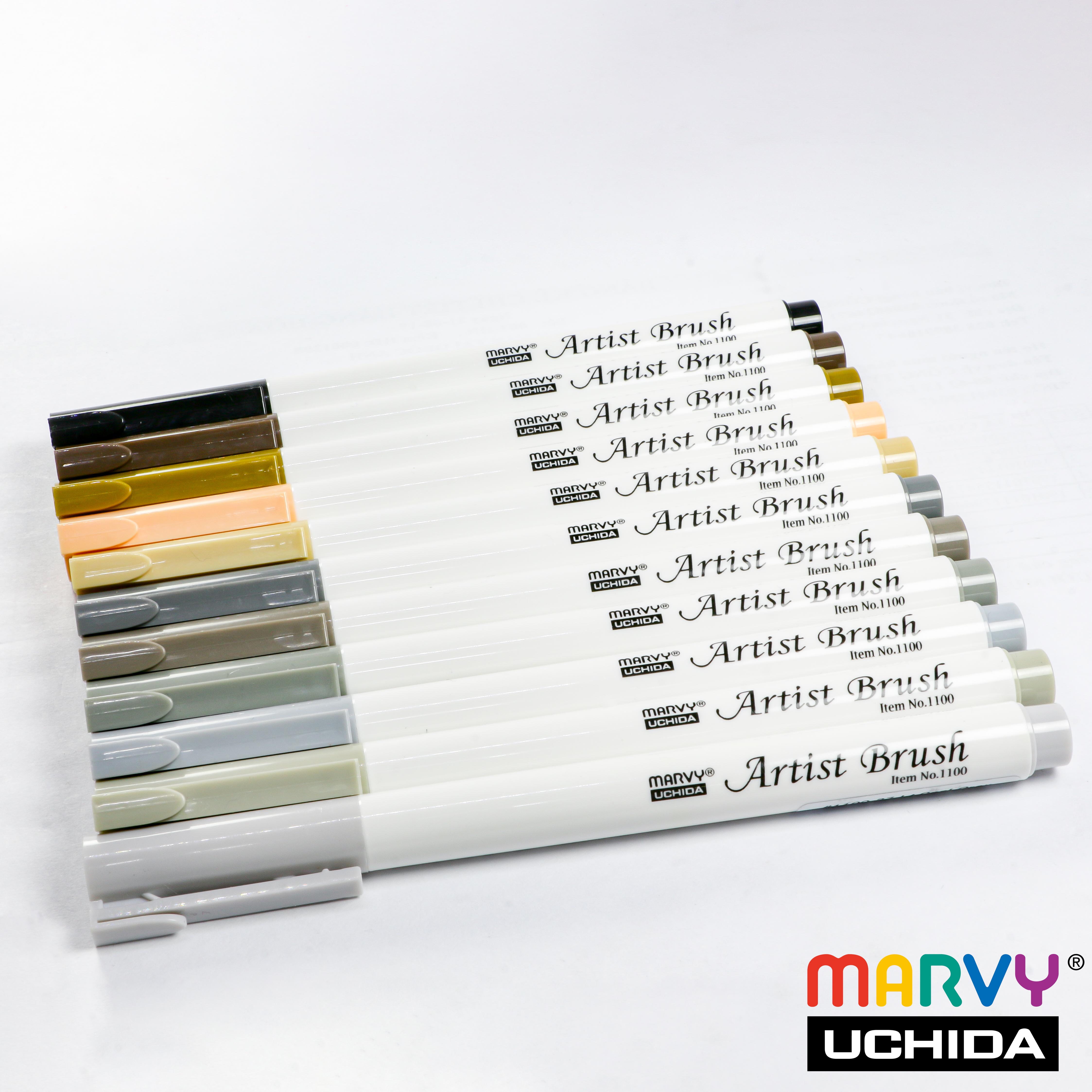 Bút lông đầu cọ mềm Marvy 1100 (Tone xám đen)