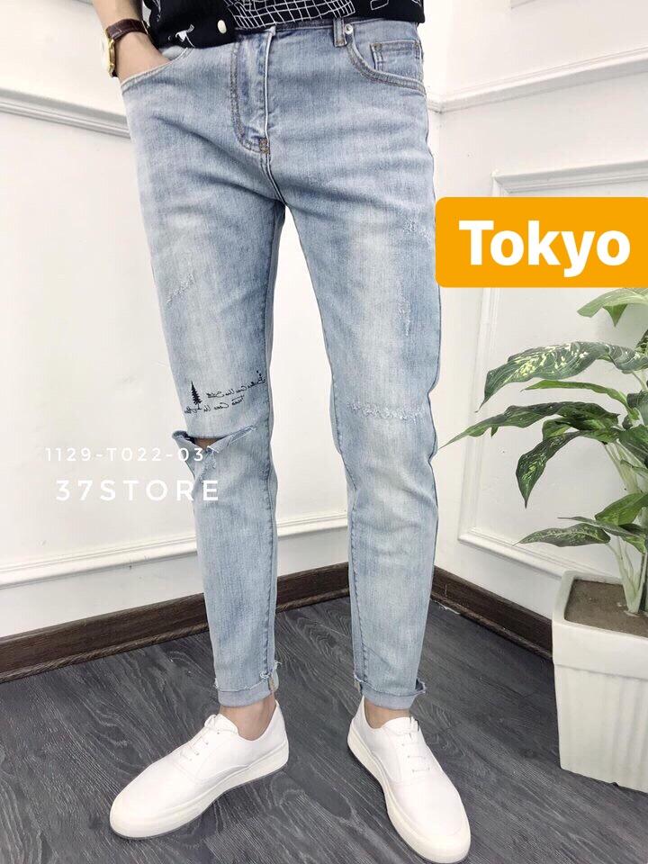 QUẦN JEAN NAM CHẤT BÒ XANH THÊU CÂY THÔNG ĐÀ LẠT CITY TOKYO-6090 CAO CẤP - TOKYO FASHION