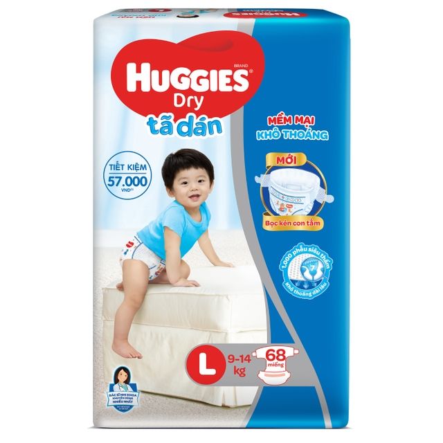 [Date 2024] Tã bỉm dán Huggies L 68 miếng, L68