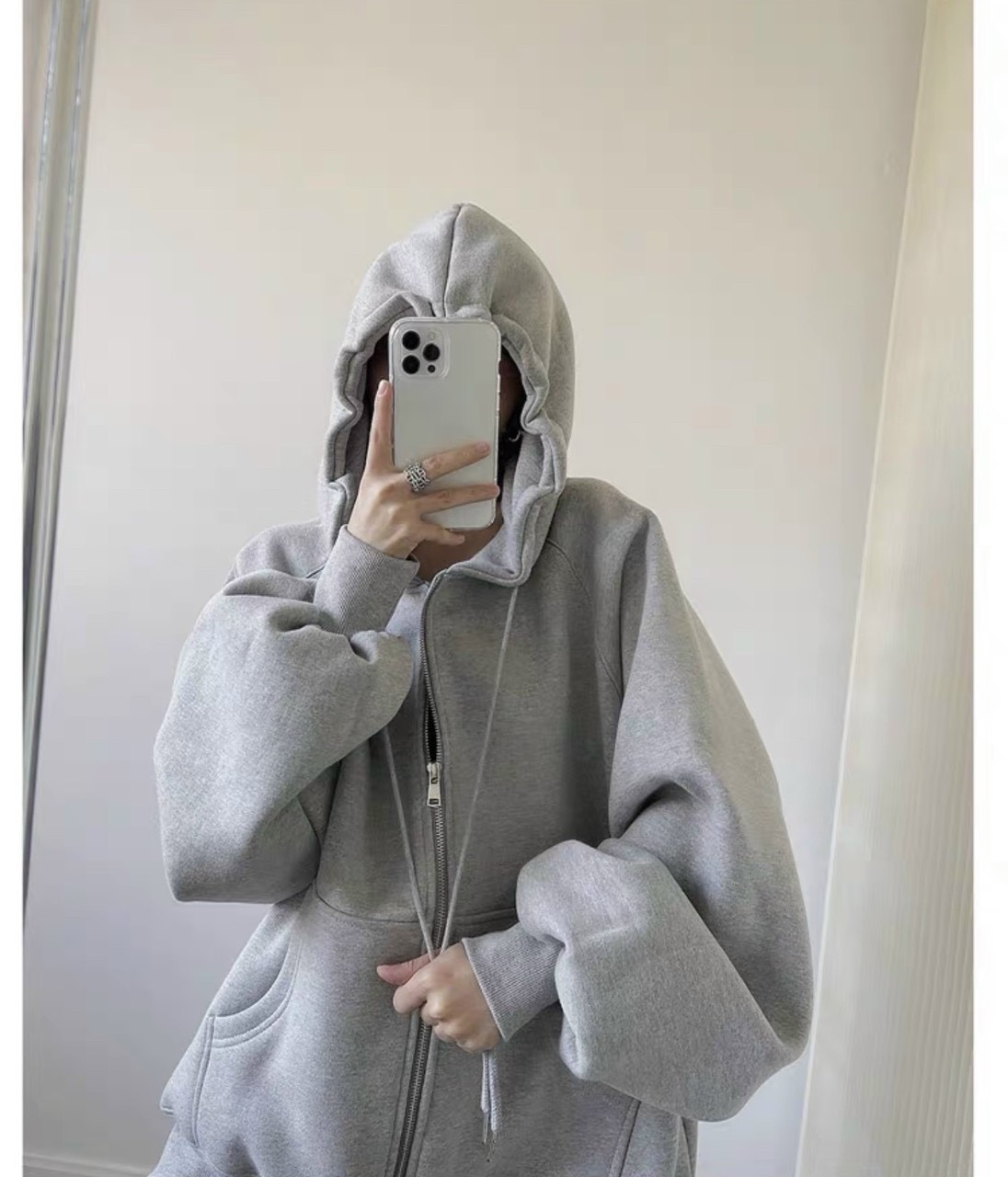 Áo khoác Hoodie nỉ Jacket dây kéo chất nỉ form rộng nữ tay phồng thời trang hot - U404