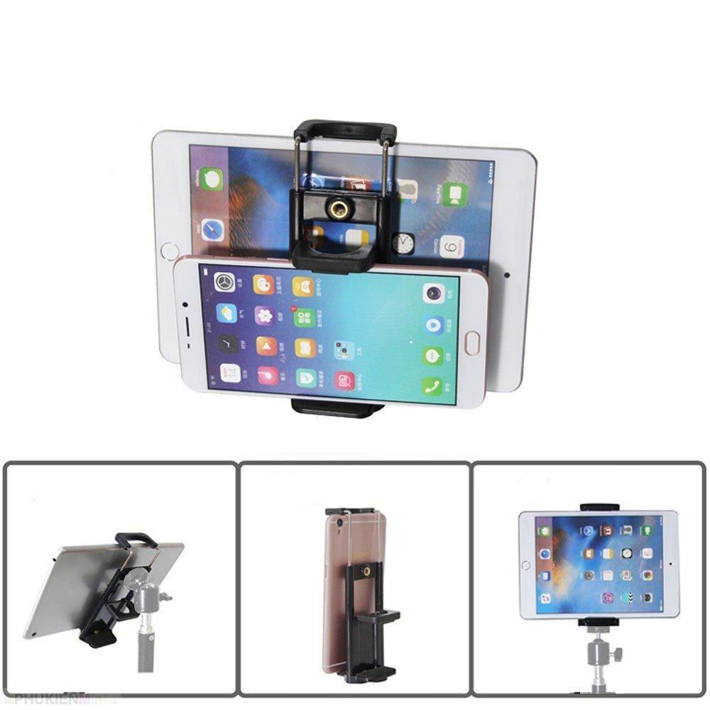 Khung kẹp đôi kẹp 2 máy cùng lúc, kẹp ipad, kẹp điện thoại gắn tripod (không gồm tripod)