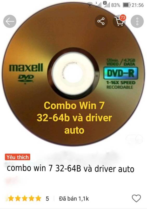 Bảng giá combo đĩa cài win 7 và đĩa driver auto win 7 32b và 64b Phong Vũ