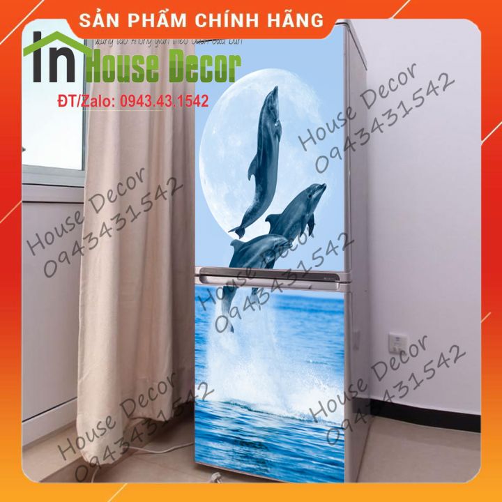 Miếng DECAl bóc Dán Tủ Lạnh - Phù Hợp Mọi Loại Tủ (Mẫu cá heo nhảy múa)