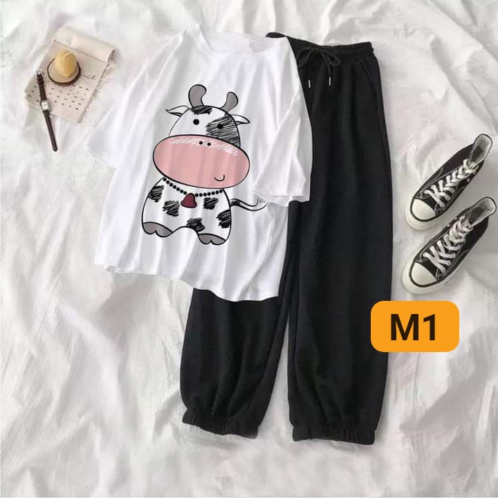 (sỉ lẻ quần áo)Sét 2 món áo thun hình kèm quần đùi cute