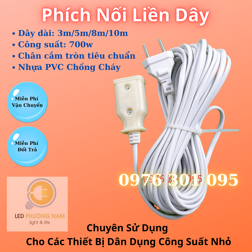 Phích Âm Liền Dây 3M / 5M / 8M / 10M (Phích Nối Liền Dây)