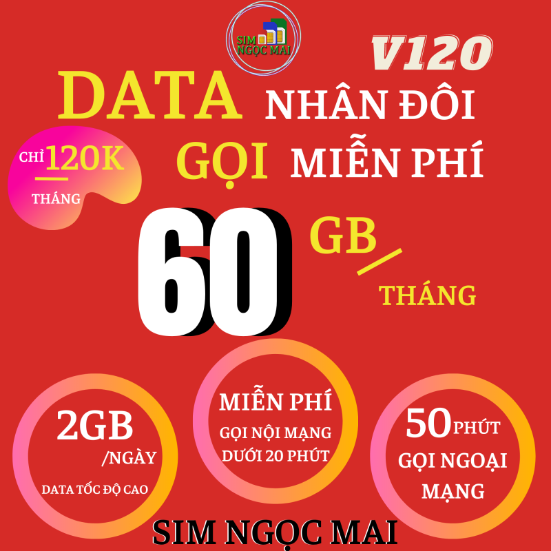 SIM 4G VIETTEL V120 - 60GB DATA - 2GB MỖI NGÀY - GIA HẠN CHỈ 120K