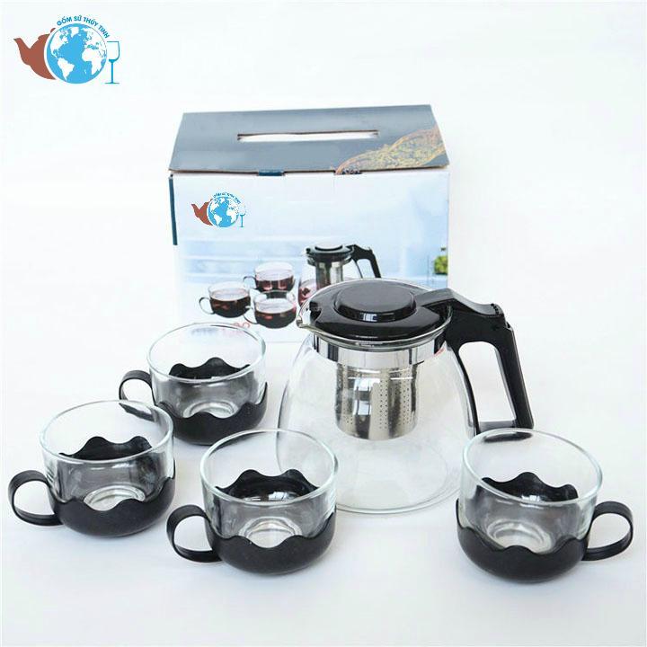 [HCM]Bộ ấm trà lõi lọc và 4 ly thuỷ tinh dung tích 800ml chất liệu thủy tinh an toàn lõi thủy tinh ngăn bã trà rớt ra ngoài