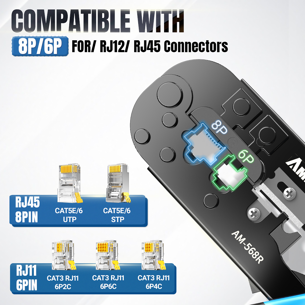 Ampcom RJ11 RJ45 Kìm bấm cốt công cụ mạng Ethernet Cáp LAN Kìm Cắt Kìm nhổ đinh Modular 8p RJ45 và 6P RJ12 RJ11