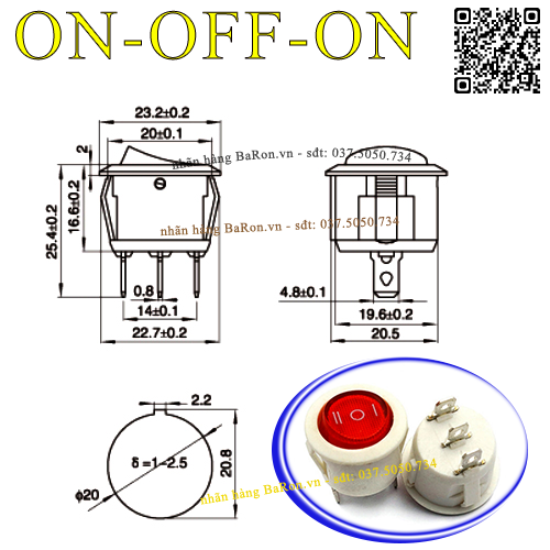 Công tắc tròn on/off/on 3 chân, 4 chân có đèn báo