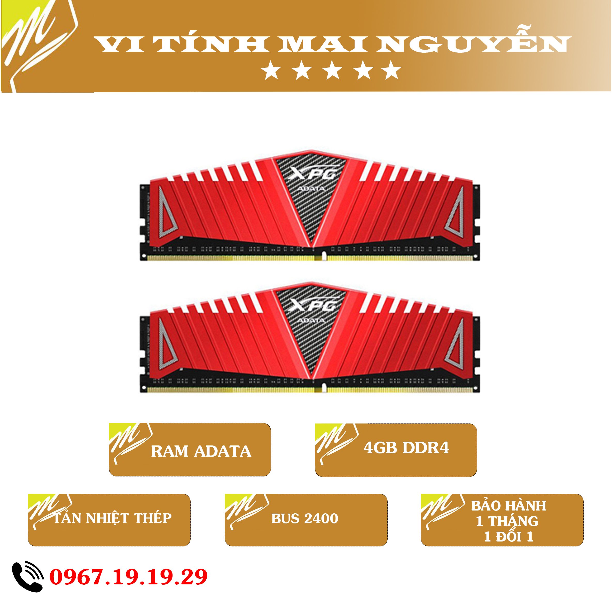 Ram 4G DDR4 2400 ADATA có tản nhiệt xịn xò.